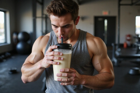 Athlete recovering with a protein shake, representing sports nutrition